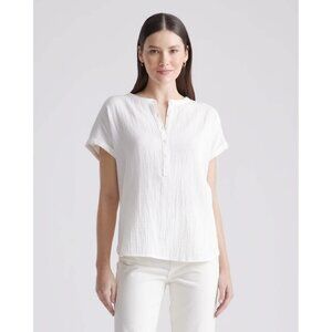 100% Organic Cotton Gauze Roll Sleeve Shirt Sz Large Minimalist Quite Luxury